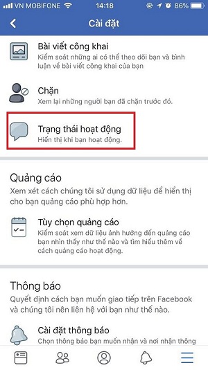 an thoi gian dang online facebook tren dien thoai iOS