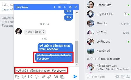 Bi quyet go chu in dam in nghieng gach ngang khi chat tren facebook