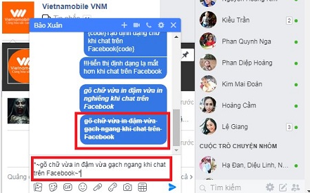 meo go chu in dam in nghieng gach ngang khi chat tren facebook trong tich tac