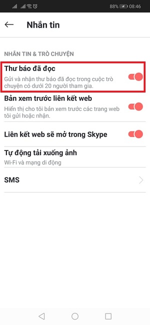 Huong dan tat thong bao da doc tren skype dien thoai 