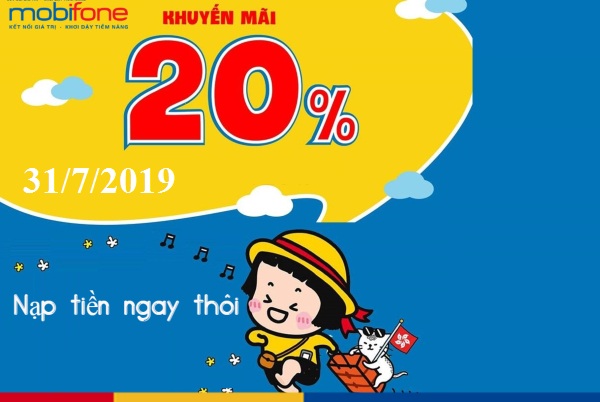 mobifone khuyen mai 20 the nap toan quoc ngay 31 7 2019