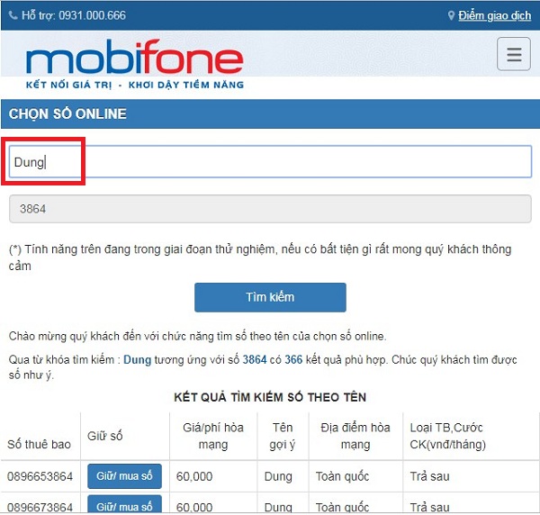  mua sim MobiFone online theo ten