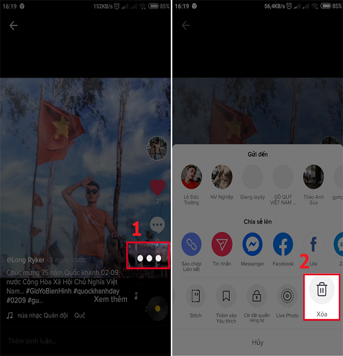 huong dan xoa video tik tok cua minh