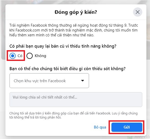 Cac buoc quay tro lai phien ban facebook cu tren may tinh