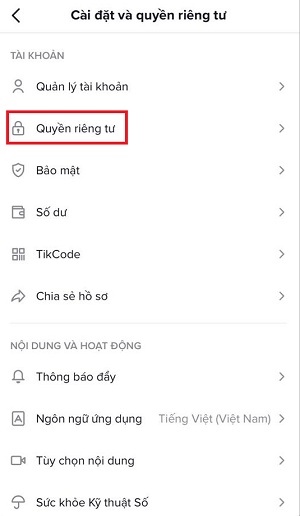 Cac buoc tat quyen rieng tu tren tiktok