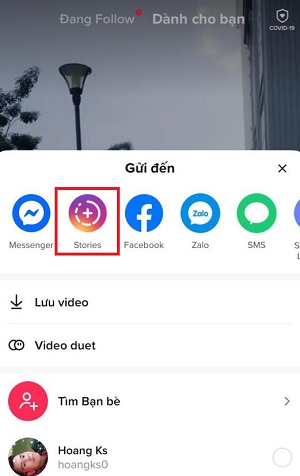 chia se video tiktok len story instagram don gian