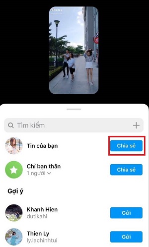 Cac buoc chia se video tiktok len story instagram