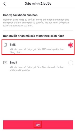 xac minh tai khoan tiktok qua sms email don gian