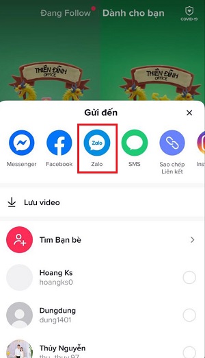 chia se video tiktok len zalo nhanh