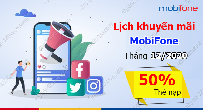 MobiFone khuyến mãi 50% giá trị thẻ nạp tháng 12/2020