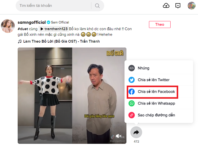  chia se video tiktok len story facebook tren may tinh