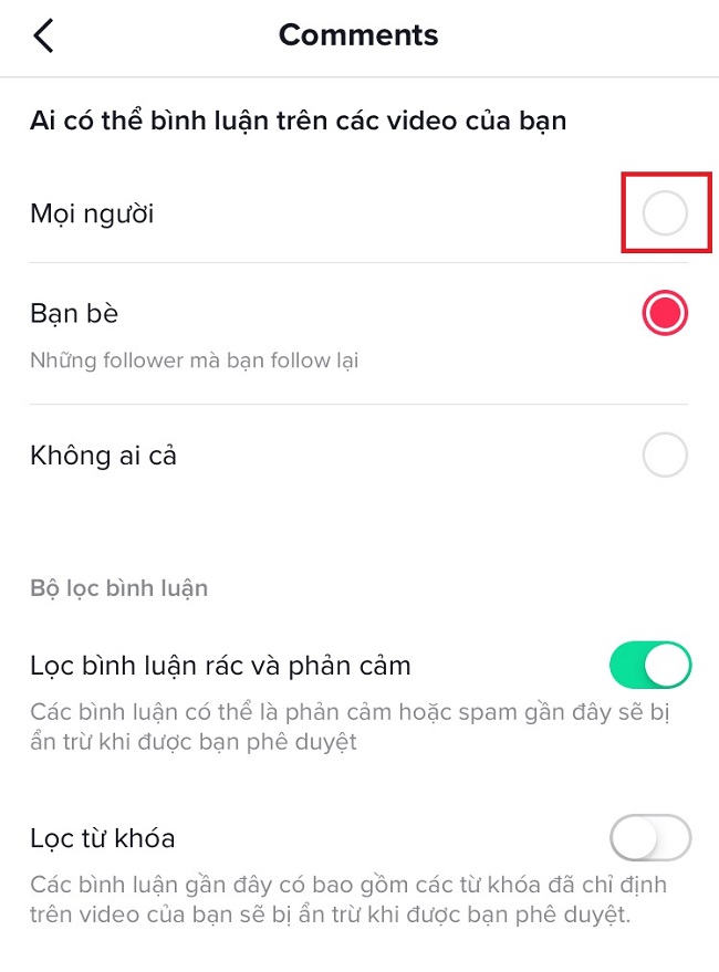 Cac buoc mo gioi han binh luan tren tiktok