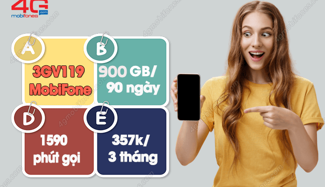 Nhận COMBO data + thoại từ gói 3GV119 MobiFone chỉ 357k/ 90 ngày