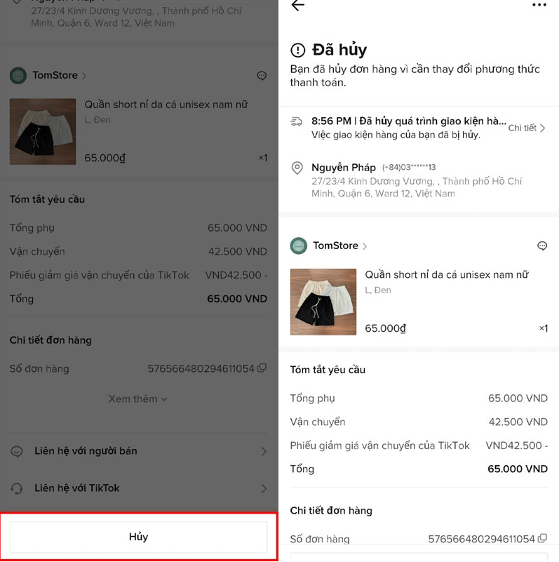 cach huy don hang tren tiktok